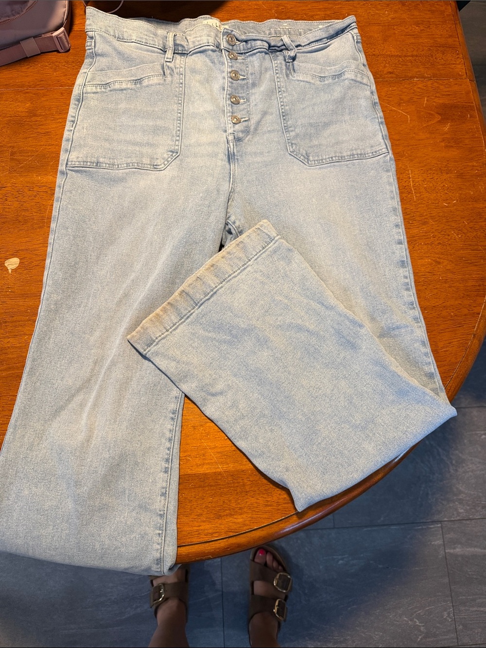 Nicole Miller Light Blue High-Rise Wide Leg Button-Fly Jeans